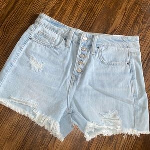 YMI high rise light wash distressed hybrid shorts button up